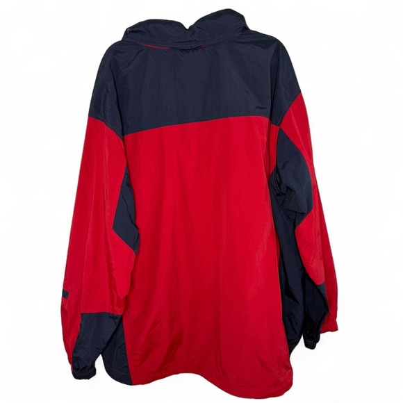 Vintage Chaps Red Navy Hooded Half Zip Anorak Windbreaker Jacket XXL 90s Y2K - Picture 7 of 11